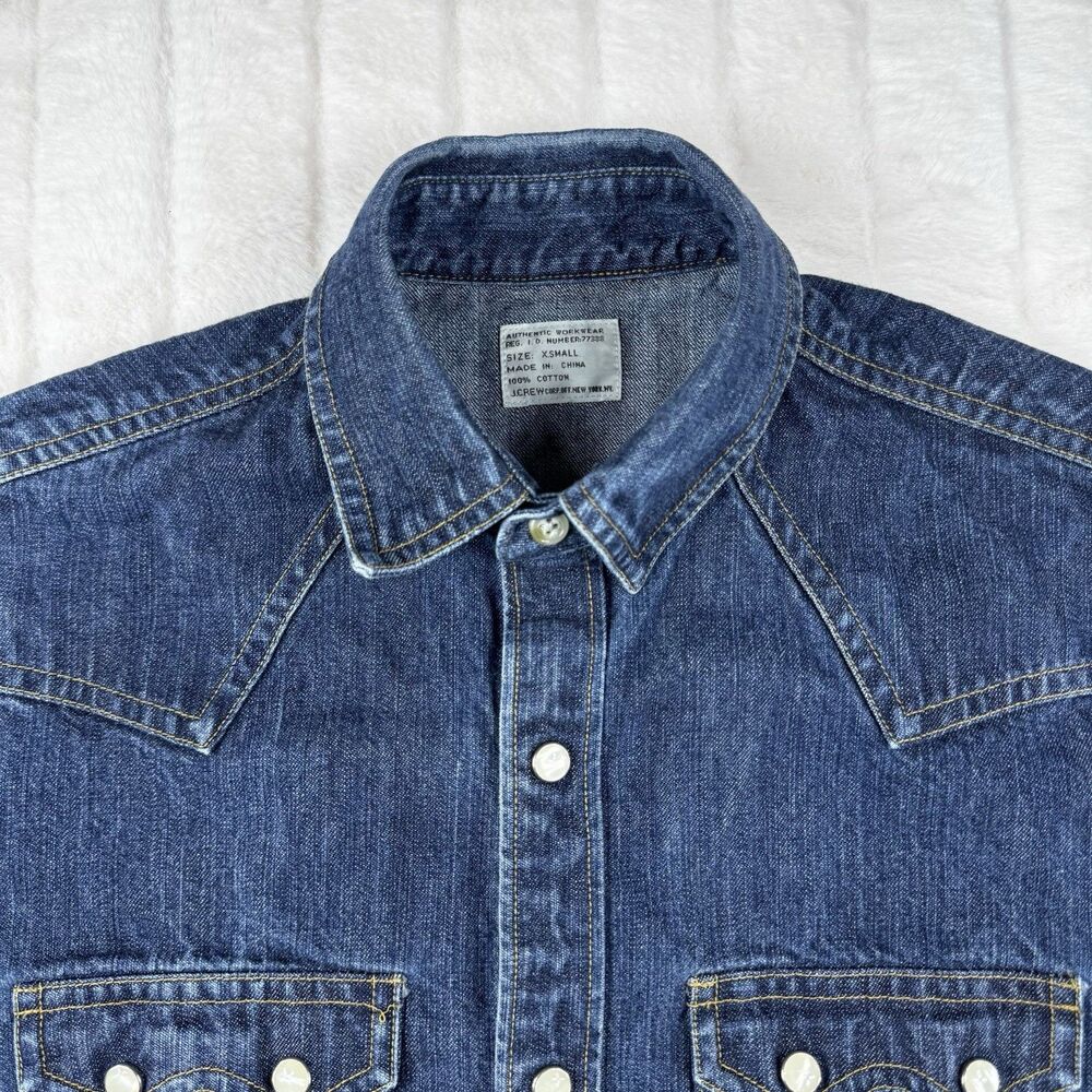 J Crew Denim Pearl Snap Shirt Men's XS Authentic Workwear Western SawTooth RARE - Picture 7 of 15